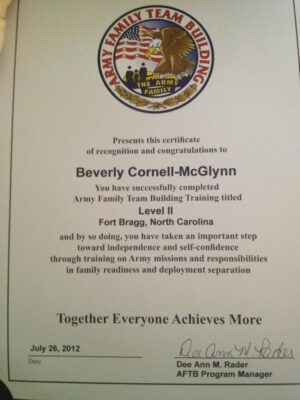 Army Family Team Building Course Certificate - Beverly Cornell