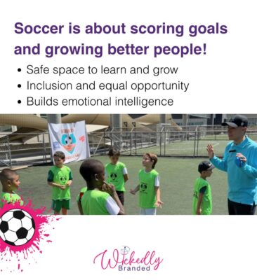 A flyer showing Samuel from Wickedly Branded coaching some kids soccer