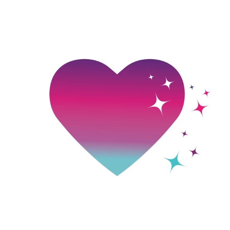 gradient heart icon with sparkles branded with Wickedly Branded