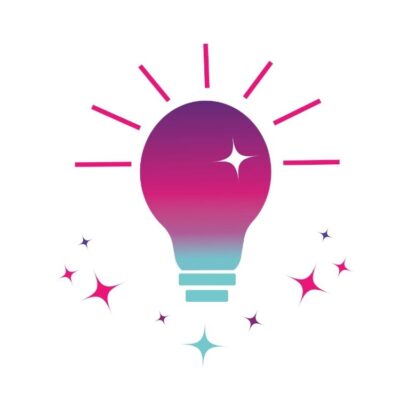 gradient lightbulb icon with sparkles branded with Wickedly Branded